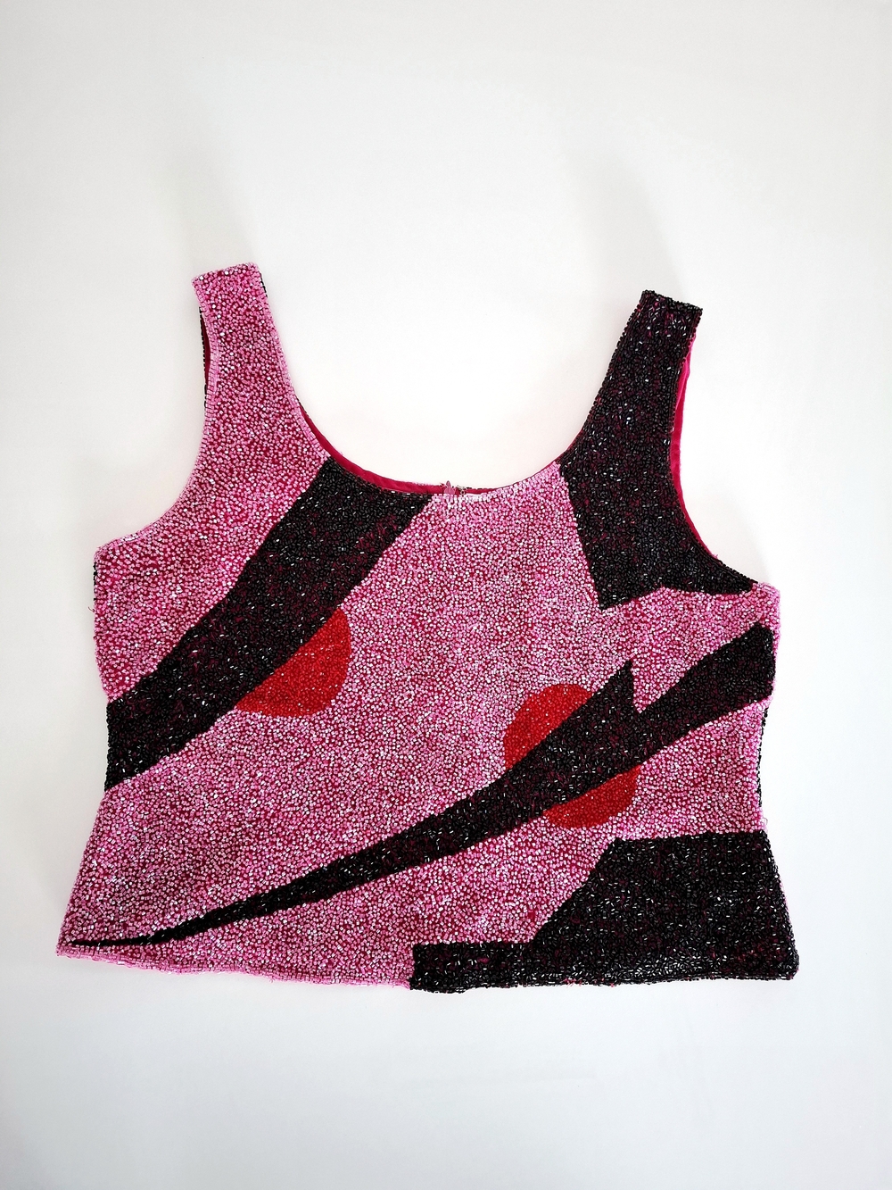 Frank Usher Vintage Pink Beaded Tank Top with Abstract Pattern - Picture 2 of 6